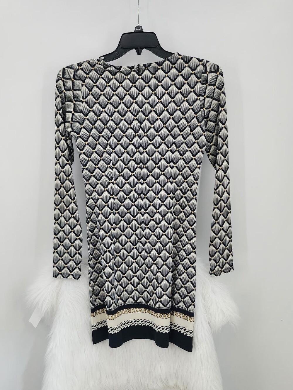 JB by Julie Brown Black and Cream Long Sleeve Geometric Dress, Medium NWT - Picture 4 of 6